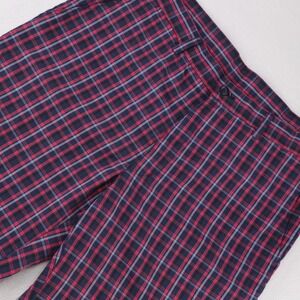 PGA Tour Mens Plaid Golf Shorts‎ Red Navy Blue Tartan 36 Polyester Performance